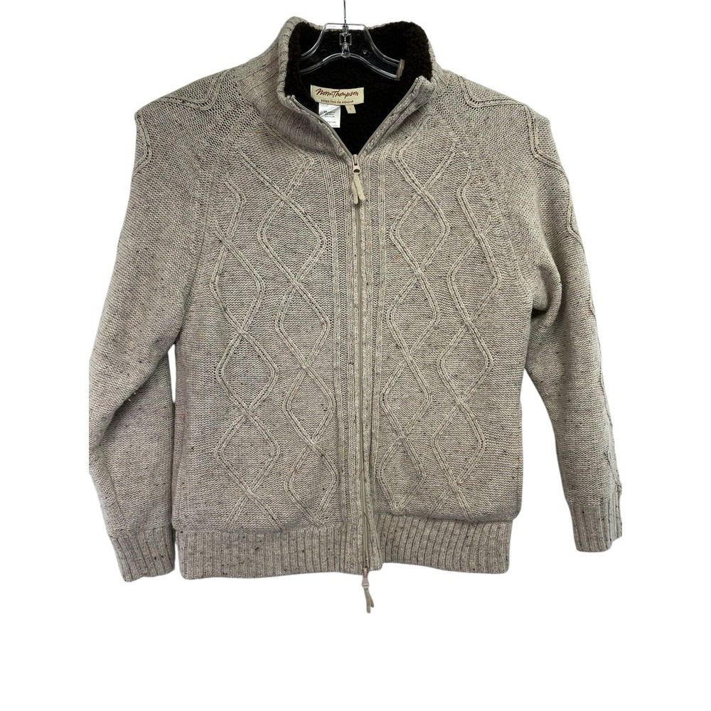 Norm‎ Thompson Mens Sz Large Wool Blend Full Zip Sherpa Lined Sweater Vintage